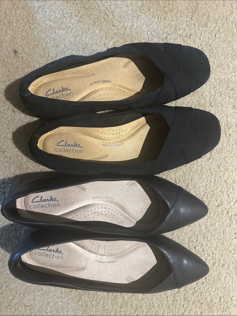 Clarks Women's Black Ballet & Pointed Toe Flats Duo size 10W